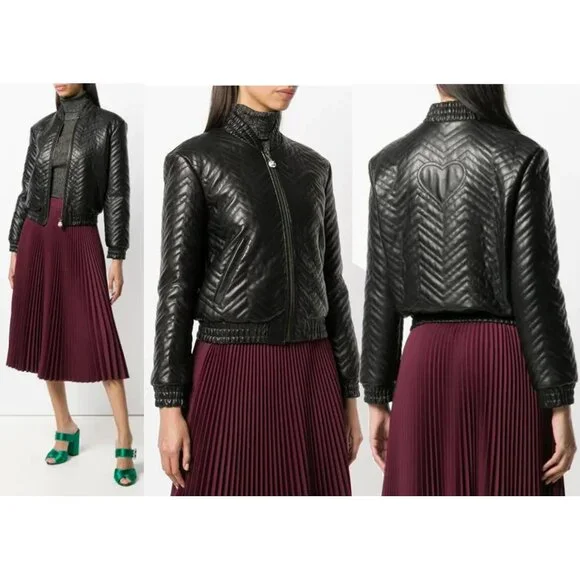 GUCCI JACKET QUILTED BLACK LEATHER BOMBER TIGER CHARM PULL sz IT 38 US 2 - Picture 5 of 15